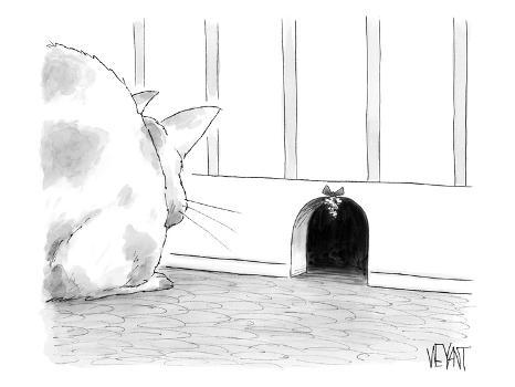 Cat waits outside mouse hole w/mistletoe - New Yorker Cartoon' Premium  Giclee Print - Christopher Weyant 
