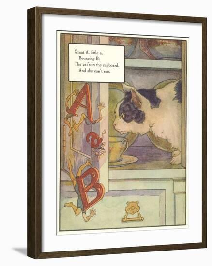 Cat Watching Falling Letters-null-Framed Art Print