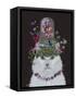 Cat, White with Butterfly bell jar, on black-Fab Funky-Framed Stretched Canvas