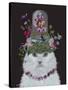 Cat, White with Butterfly bell jar, on black-Fab Funky-Stretched Canvas