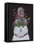 Cat, White with Butterfly bell jar, on black-Fab Funky-Framed Stretched Canvas