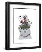 Cat, White with Butterfly bell jar-Fab Funky-Framed Art Print