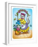 Cat with Flowers-Olga Kovaleva-Framed Giclee Print