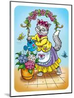 Cat with Flowers-Olga Kovaleva-Mounted Giclee Print