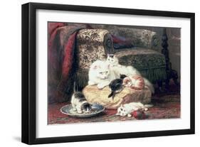 Cat with Her Kittens on a Cushion-Henriette Ronner-Knip-Framed Giclee Print