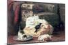 Cat with Her Kittens on a Cushion-Henriette Ronner-Knip-Mounted Giclee Print