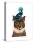 Cat with Nest and Blue Bird-Fab Funky-Stretched Canvas