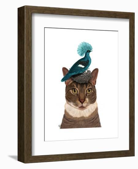 Cat with Nest and Blue Bird-Fab Funky-Framed Art Print