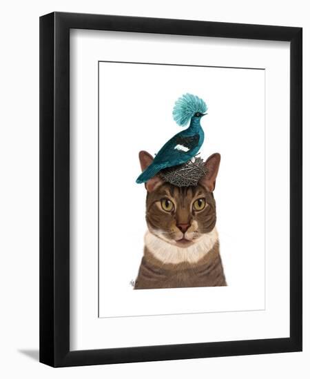Cat with Nest and Blue Bird-Fab Funky-Framed Art Print