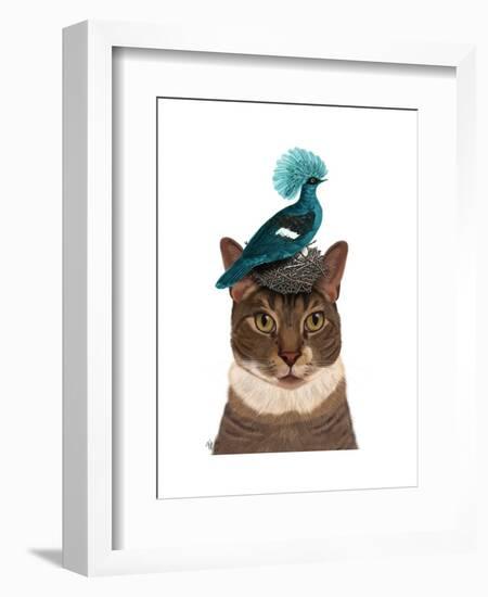 Cat with Nest and Blue Bird-Fab Funky-Framed Art Print