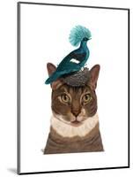 Cat with Nest and Blue Bird-Fab Funky-Mounted Art Print