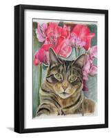 Cat with Sweet Peas-Anne Robinson-Framed Giclee Print