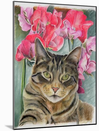 Cat with Sweet Peas-Anne Robinson-Mounted Giclee Print