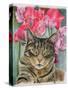 Cat with Sweet Peas-Anne Robinson-Stretched Canvas