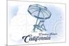 Catalina Island, California - Beach Chair and Umbrella - Blue - Coastal Icon-Lantern Press-Mounted Art Print