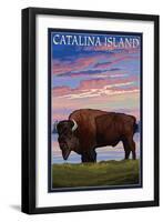 Catalina Island, California - Bison and Sunset-Lantern Press-Framed Art Print