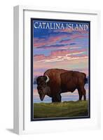 Catalina Island, California - Bison and Sunset-Lantern Press-Framed Art Print