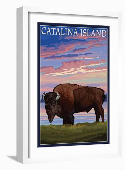 Catalina Island, California - Bison and Sunset-Lantern Press-Framed Art Print