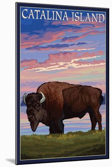 Catalina Island, California - Bison and Sunset-Lantern Press-Mounted Art Print