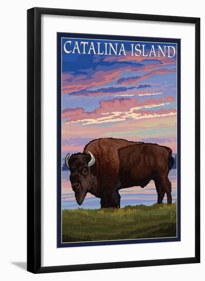 Catalina Island, California - Bison and Sunset-Lantern Press-Framed Art Print