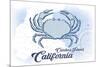 Catalina Island, California - Crab - Blue - Coastal Icon-Lantern Press-Mounted Art Print