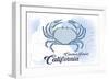 Catalina Island, California - Crab - Blue - Coastal Icon-Lantern Press-Framed Art Print