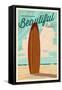 Catalina Island, California - Life is a Beautiful Ride - Surfboard Letterpress - Lantern Press Art-Lantern Press-Framed Stretched Canvas
