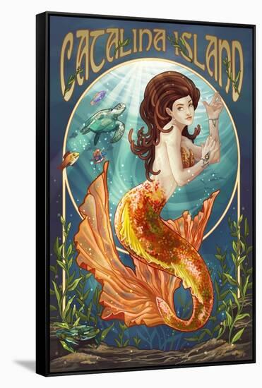 Catalina Island, California - Mermaid-Lantern Press-Framed Stretched Canvas