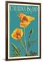 Catalina Island, California - Poppy - Letterpress-Lantern Press-Framed Art Print