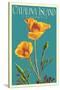 Catalina Island, California - Poppy - Letterpress-Lantern Press-Stretched Canvas