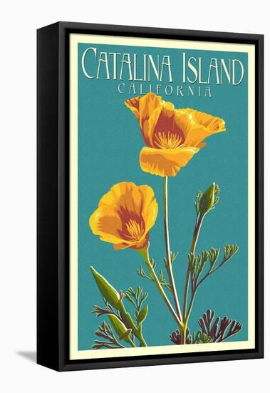 Catalina Island, California - Poppy - Letterpress-Lantern Press-Framed Stretched Canvas