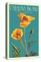 Catalina Island, California - Poppy - Letterpress-Lantern Press-Stretched Canvas