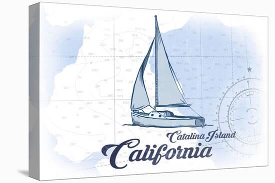 Catalina Island, California - Sailboat - Blue - Coastal Icon-Lantern Press-Stretched Canvas