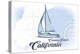 Catalina Island, California - Sailboat - Blue - Coastal Icon-Lantern Press-Stretched Canvas