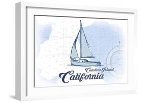 Catalina Island, California - Sailboat - Blue - Coastal Icon-Lantern Press-Framed Art Print