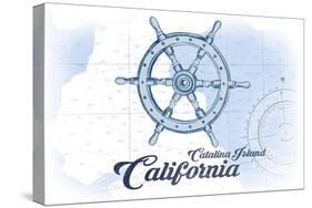 Catalina Island, California - Ship Wheel - Blue - Coastal Icon-Lantern Press-Stretched Canvas