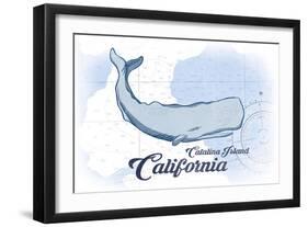 Catalina Island, California - Whale - Blue - Coastal Icon-Lantern Press-Framed Art Print