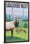 Cataloochee Valley, North Carolina - Elk Herd-Lantern Press-Framed Art Print
