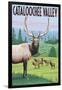 Cataloochee Valley, North Carolina - Elk Herd-Lantern Press-Framed Art Print