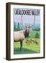 Cataloochee Valley, North Carolina - Elk Herd-Lantern Press-Framed Art Print