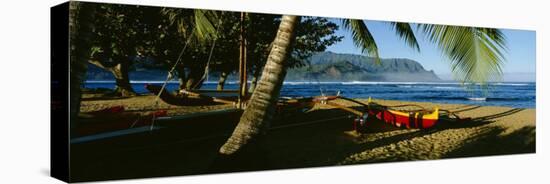 Catamaran on the Beach, Hanalei Bay, Kauai, Hawaii, USA-null-Stretched Canvas