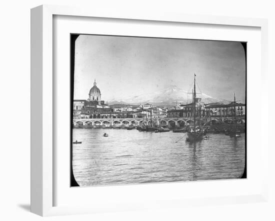 Catania and Mount Etna, Sicily, Italy, Late 19th or Early 20th Century-null-Framed Photographic Print