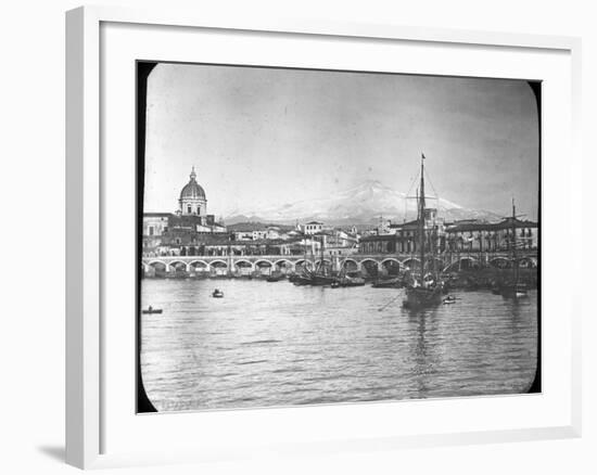 Catania and Mount Etna, Sicily, Italy, Late 19th or Early 20th Century-null-Framed Photographic Print