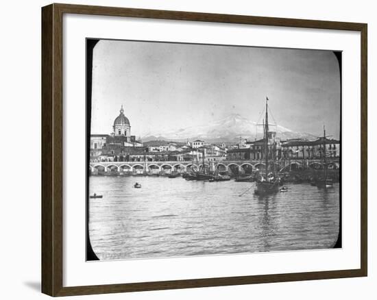 Catania and Mount Etna, Sicily, Italy, Late 19th or Early 20th Century-null-Framed Photographic Print