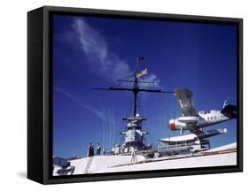 Catapult Launched Scout Plane Aboard Battleship Idaho BB-42, US Navy's Pacific Fleet Maneuvers-Carl Mydans-Framed Stretched Canvas