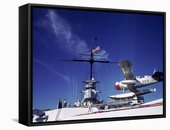 Catapult Launched Scout Plane Aboard Battleship Idaho BB-42, US Navy's Pacific Fleet Maneuvers-Carl Mydans-Framed Stretched Canvas