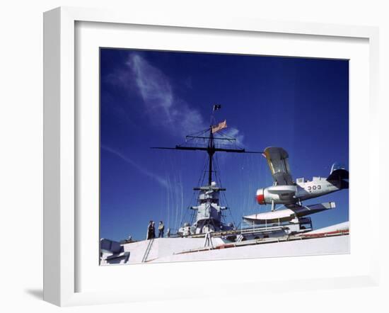 Catapult Launched Scout Plane Aboard Battleship Idaho BB-42, US Navy's Pacific Fleet Maneuvers-Carl Mydans-Framed Photographic Print