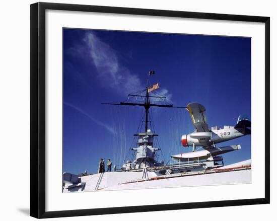 Catapult Launched Scout Plane Aboard Battleship Idaho BB-42, US Navy's Pacific Fleet Maneuvers-Carl Mydans-Framed Photographic Print