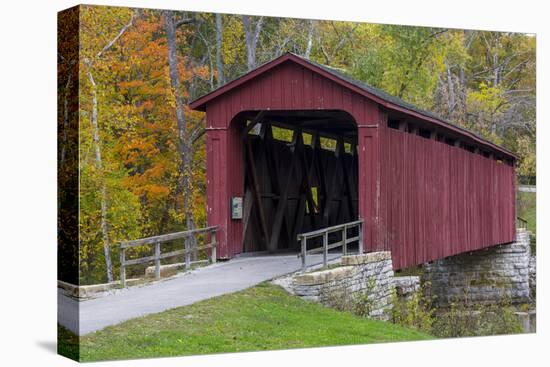 Cataract Covered Bridge over Mill Creek at Lieber, Indiana-Chuck Haney-Stretched Canvas