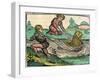 Catching a Lion Cat Fish Monster Published in the Nuremberg Chronicle, 1493-null-Framed Giclee Print